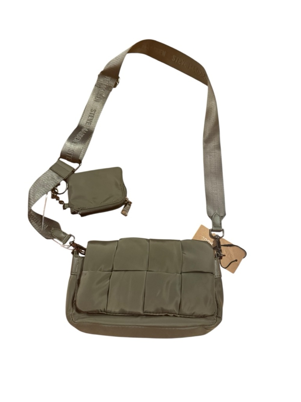 Steve Madden Quilted Olive Crossbody Messenger Bag w/ Detachable Coin Pouch NWT